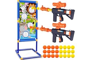 BEAUWOW Shooting Game Toy for 5 6 7 8 9 10+ Years Old Boys Girls, 2pk Foam Popper Air Guns with Animal Shooting Target and 24 Foam Balls Bullet,Indoor Outdoor Activity Games, Birthday Easter Gifts for Kids