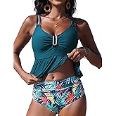 Edelqual Tankini Swimsuits for Women High Waisted Bikini Sets Two Piece Bathing Suit Tummy Control V Neck Swimwear 2025