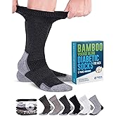 Doctor's Select Bamboo Viscose Black Diabetic Socks for Men - 6 Pairs Crew Stretch Top Mens Diabetic Socks
