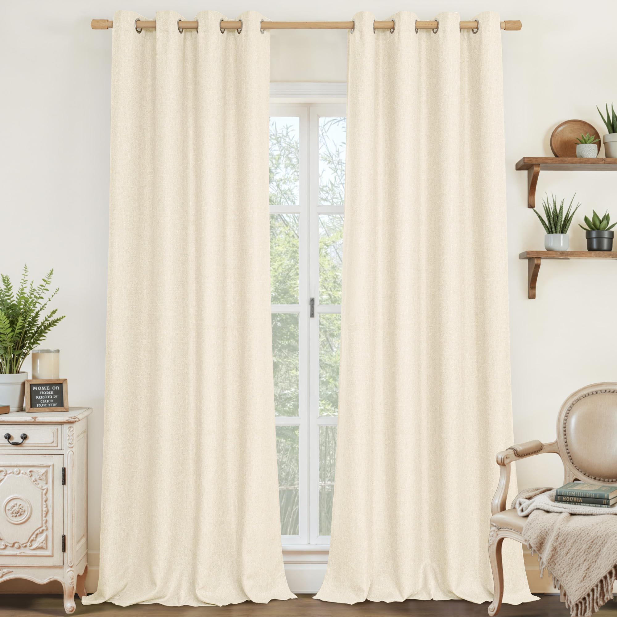 View 1 of ** OLNY 1**
LAMIT Light Beige Linen Curtains for Living Room 84 inch Length 2 Panels, Linen Textured Thermal Insulated Curtains Burlap Privacy Grommet Drapes for Bedroom/Farmhouse, 2 Panels, W52 x L84