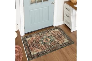 Moynesa Washable Vintage Bathroom Rug, Small Area Rug 2x3 Entryway Rug Indoor Door Mat, Boho Kitchen Rugs Non Skid Non Slip, Non-Shedding Ultra-Thin Oriental Throw Carpet for Bedroom Decor