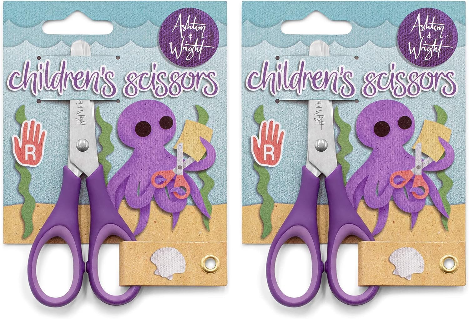 Ashton and Wright - Children's - Kids Scissors Soft Grip - 5"/12cm - Purple - Right Handed - Multipack of 12
