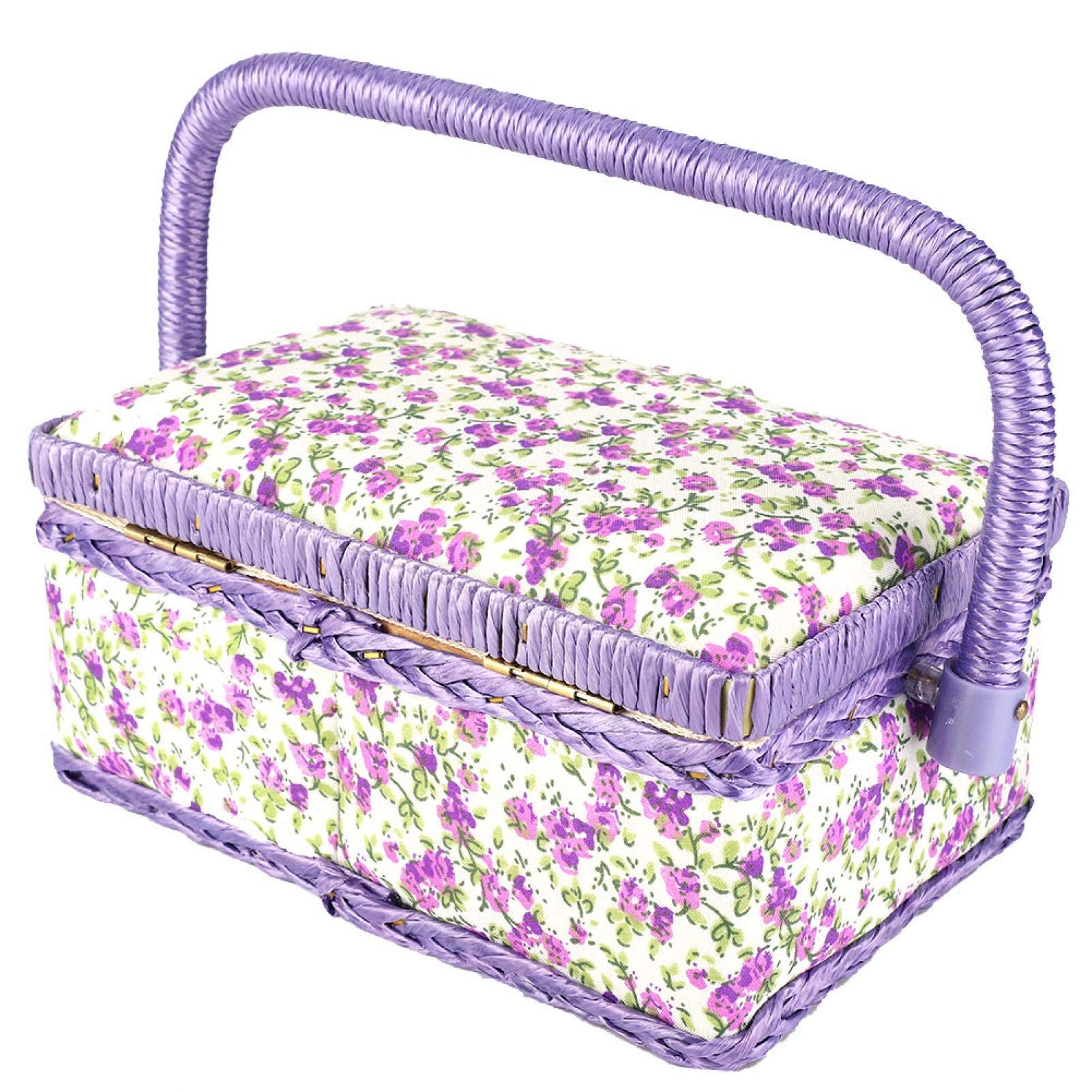 260° adjustable Fabric Craft Sewing Basket, Sewing Storage Box, Double-layer for Storage Threads Scissors