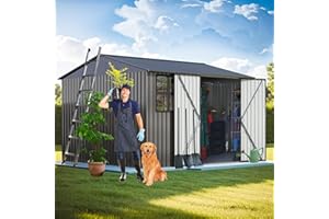 EMKK 10x8 FT Outdoor Storage Shed, Galvanized Steel Metal Garden Sheds Kit with Double Lockable Door, Oversized Tool Sheds for Backyard Patio Dark,Outside Sheds & Outdoor Storage Box