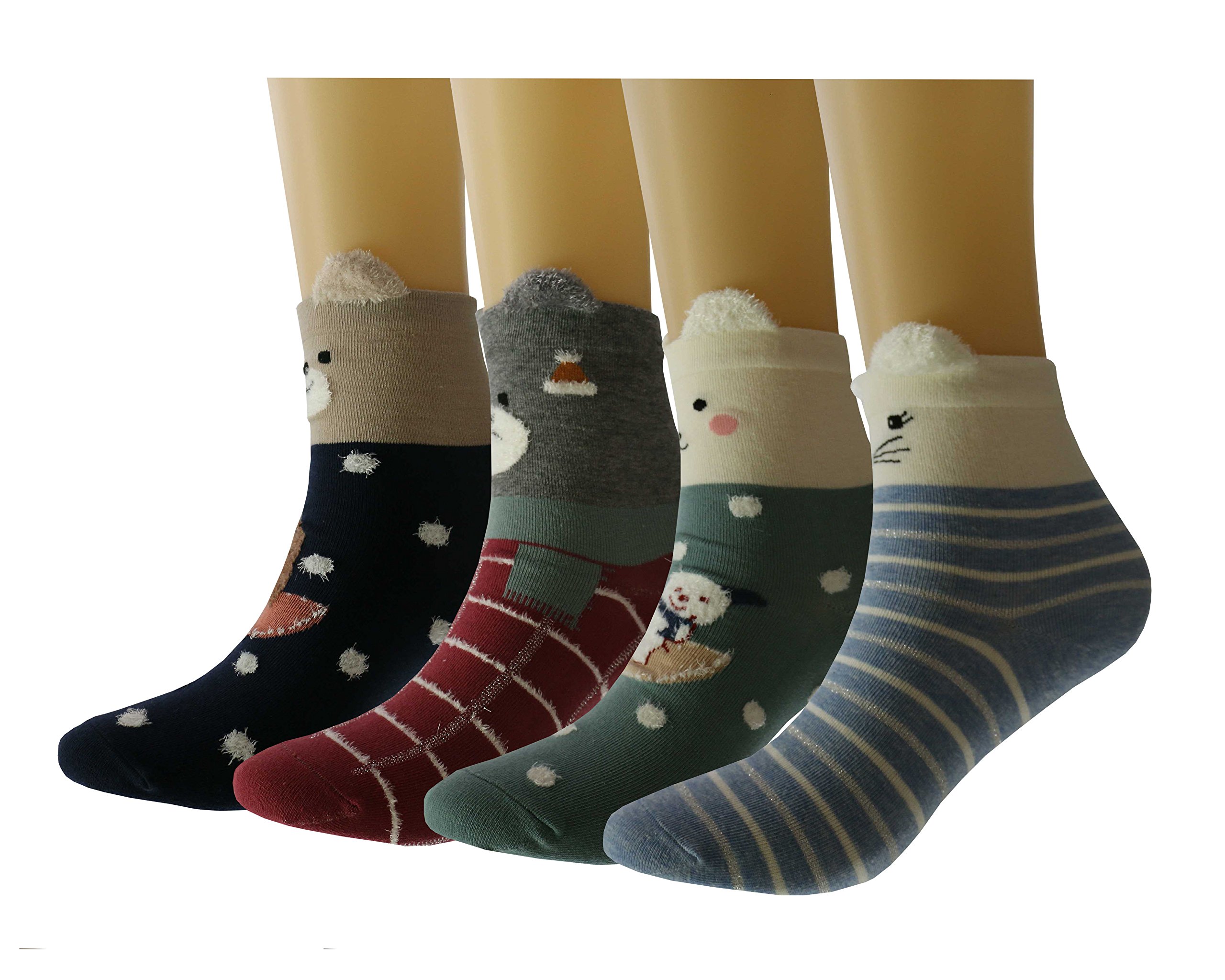 Lomon Women Cute Animal Socks Casual Crew Socks 4 Pairs (SET1) free size
