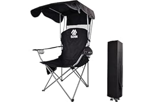 Elevon Camp Chairs with Shade Canopy Chair Folding Camping Recliner Support with Carrying Bag, Black