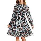 GRACE KARIN Girls' Spring Long Sleeve Dresses Kids Floral Winter Formal Dress Girl Casual Fancy Midi Clothes Size 6-14