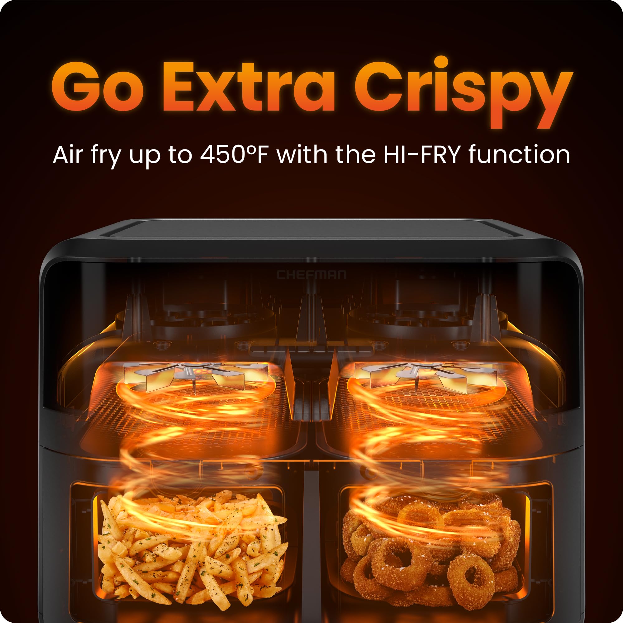 CHEFMAN 6 Quart Dual Basket Air Fryer Oven with Easy View Windows, Sync Finish, Hi-Fry, Auto Shutoff, 2 Independent 3Qt Nonstick Dishwasher Safe Frying Baskets, Digital Double Air Fryer - Black