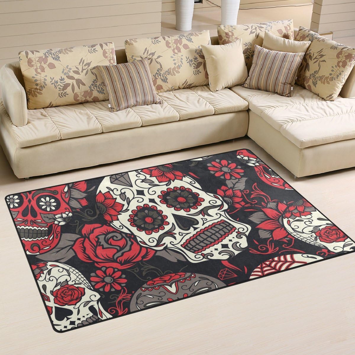 JSTEL Halloween Area Rugs for Living Room Super Soft Modern Carpet Skull Bedroom Rug for Children Play Rug Home Decor Floor Rug and Carpets 60x39 inch
