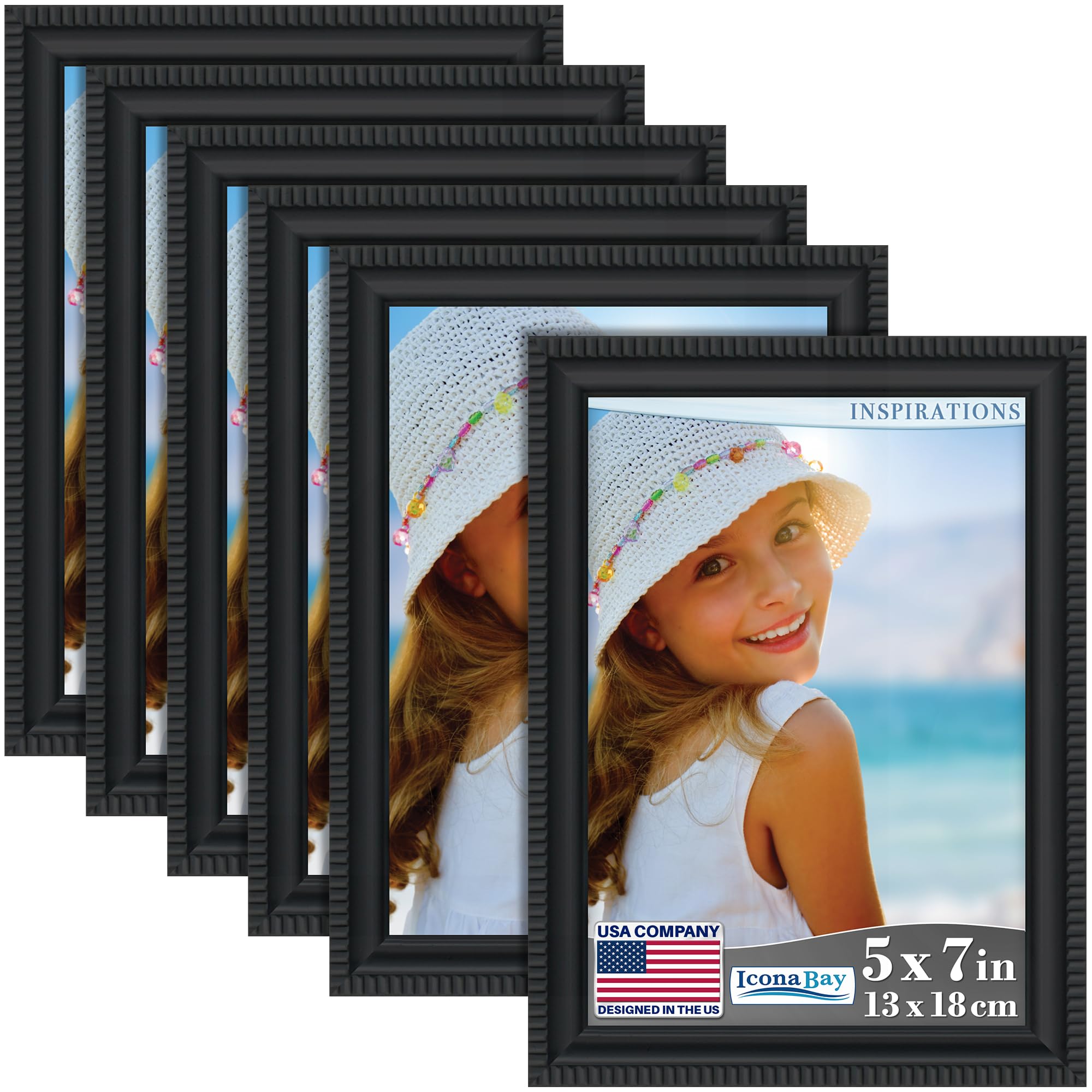 Icona Bay - 7x5 inch Picture Frames - Black, 6 Pack - Beautifully Detailed Moulding - Contemporary Picture Frame Set - Wall Mount or Table Top - Inspirations Collection โ image 1