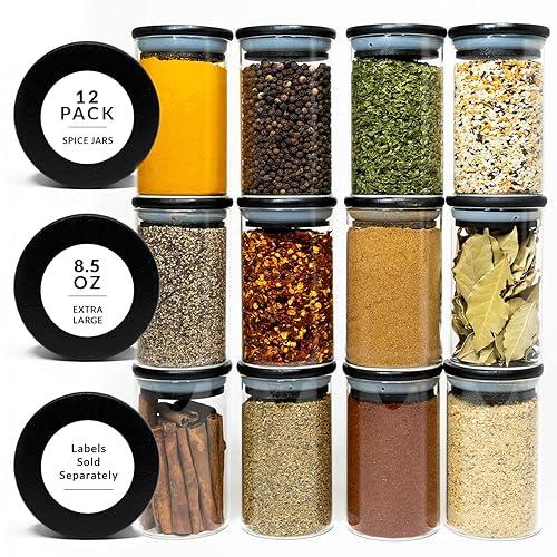 SAVVY SORTED Natural Bamboo Spice Jar, Large Glass