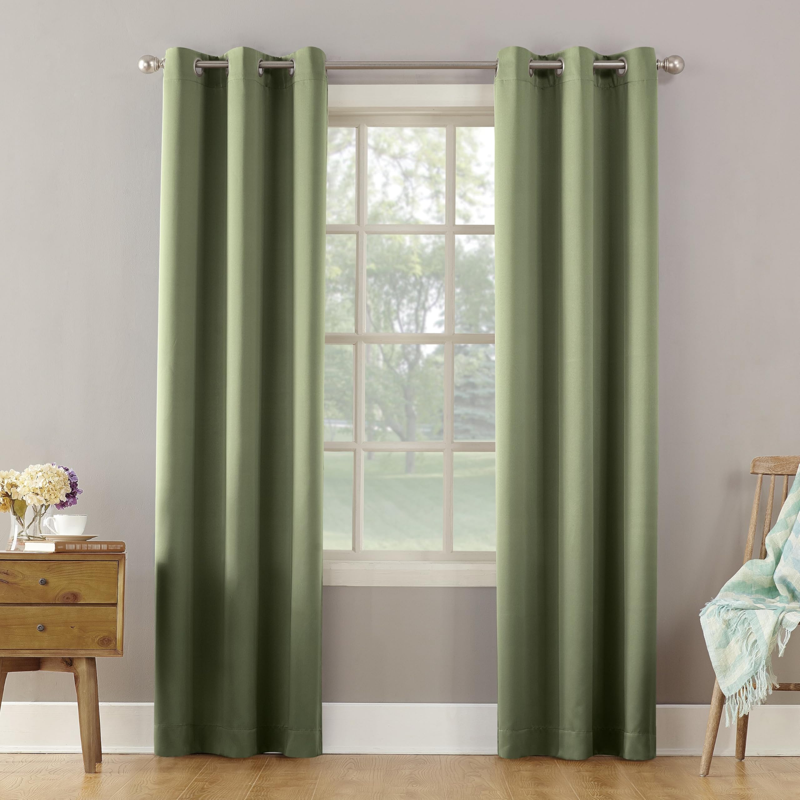 Sun Zero Becca Energy Efficient Grommet Curtain Panel, 40" x 95", Sage Green