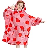 Fiosnow Love Print Blanket Hoodies for Kids 6-13YR Oversize Wearable Blanket Hoodies for Boys Girls Teens