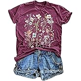 Deranex Women's Vintage Floral T-Shirt Boho Wildflower Graphic Tee Casual Short Sleeve Summer Tshirt