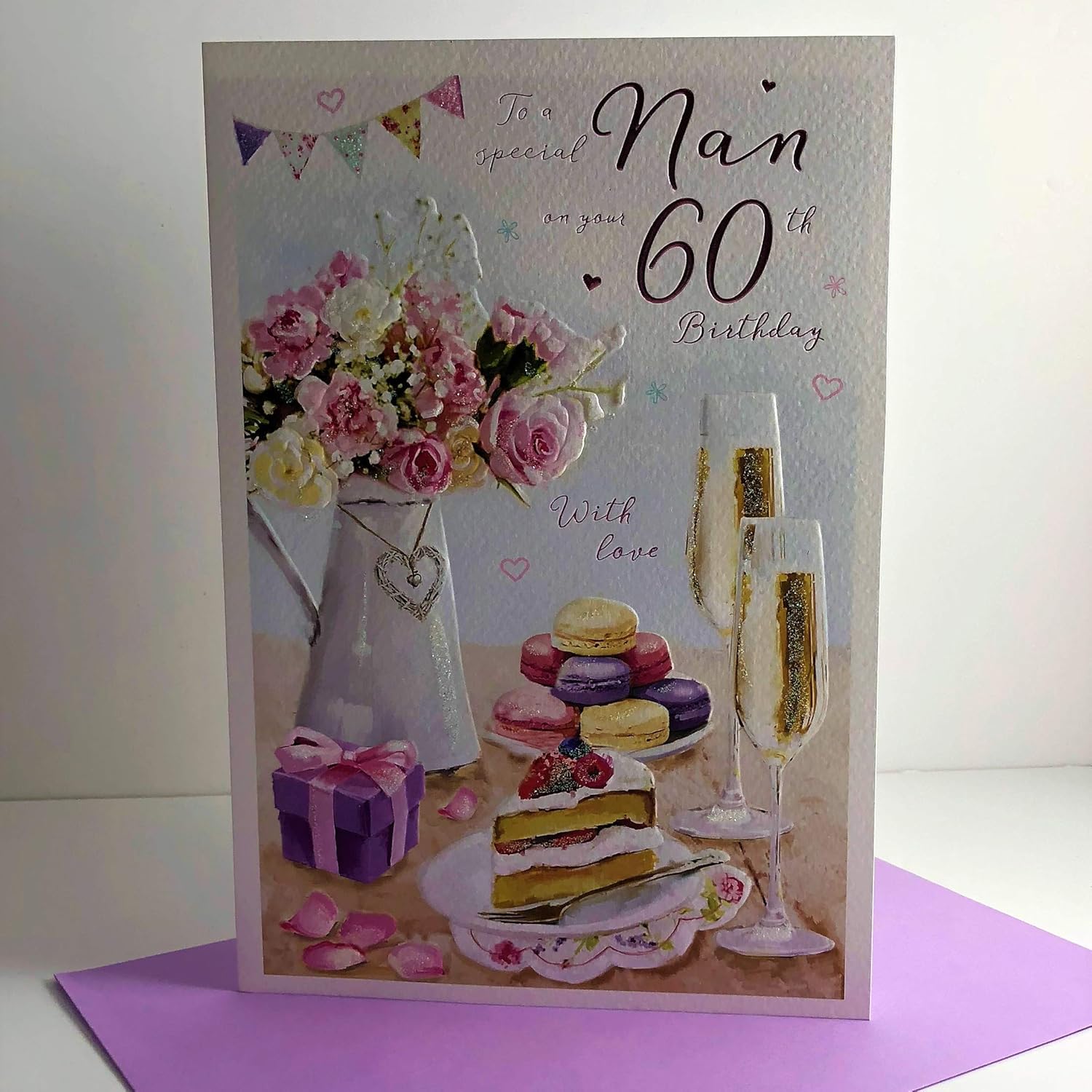 For A Special Nan on your 60th Birthday card, peach|red|grey|brown, 133 x 235 mm