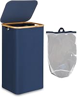 efluky XL 100L Laundry Basket with Lid Bamboo Handles & Inner Bag (Blue) view 1