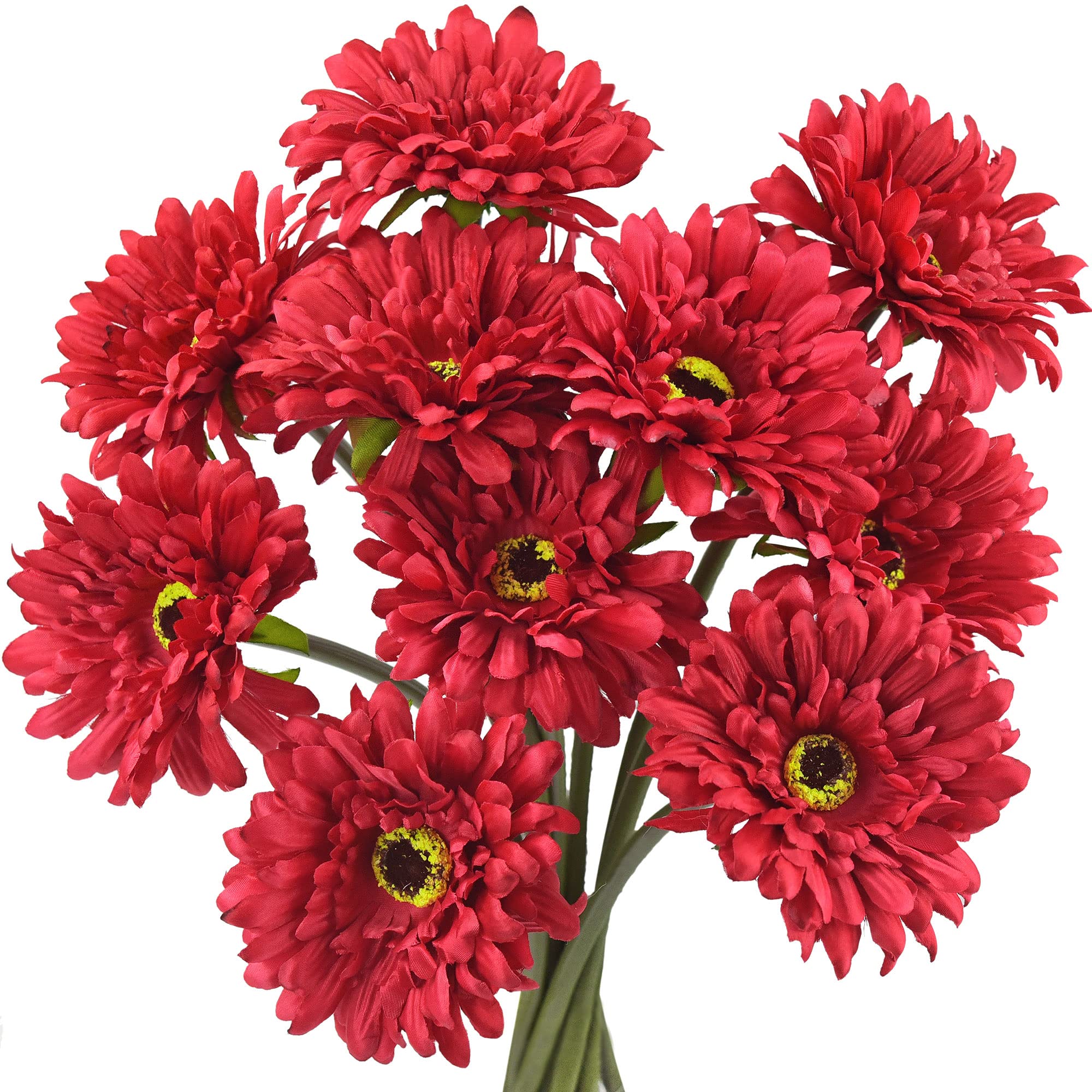 FiveSeasonStuff Artificial Flowers Silk Gerbera Red Bouquet 10 Stems | for Wedding Home Shop Office Restaurant Party Décor | DIY Flowerss Arrangement Decoration 32cm (12.6 inches)