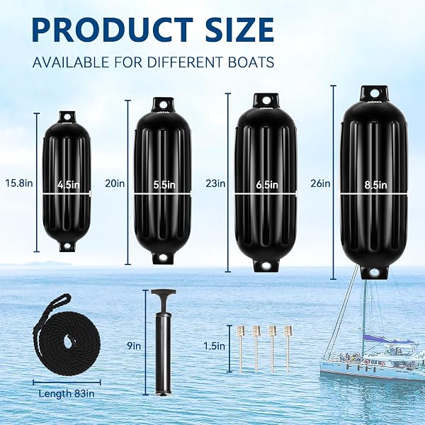 XGEEK BOAT FENDERS 4 PACK,BOAT BUMPERS FOR DOCKING WITH 4 ROPES, BOAT BUMPER FOR PONTOON,BLACK 5.5IN