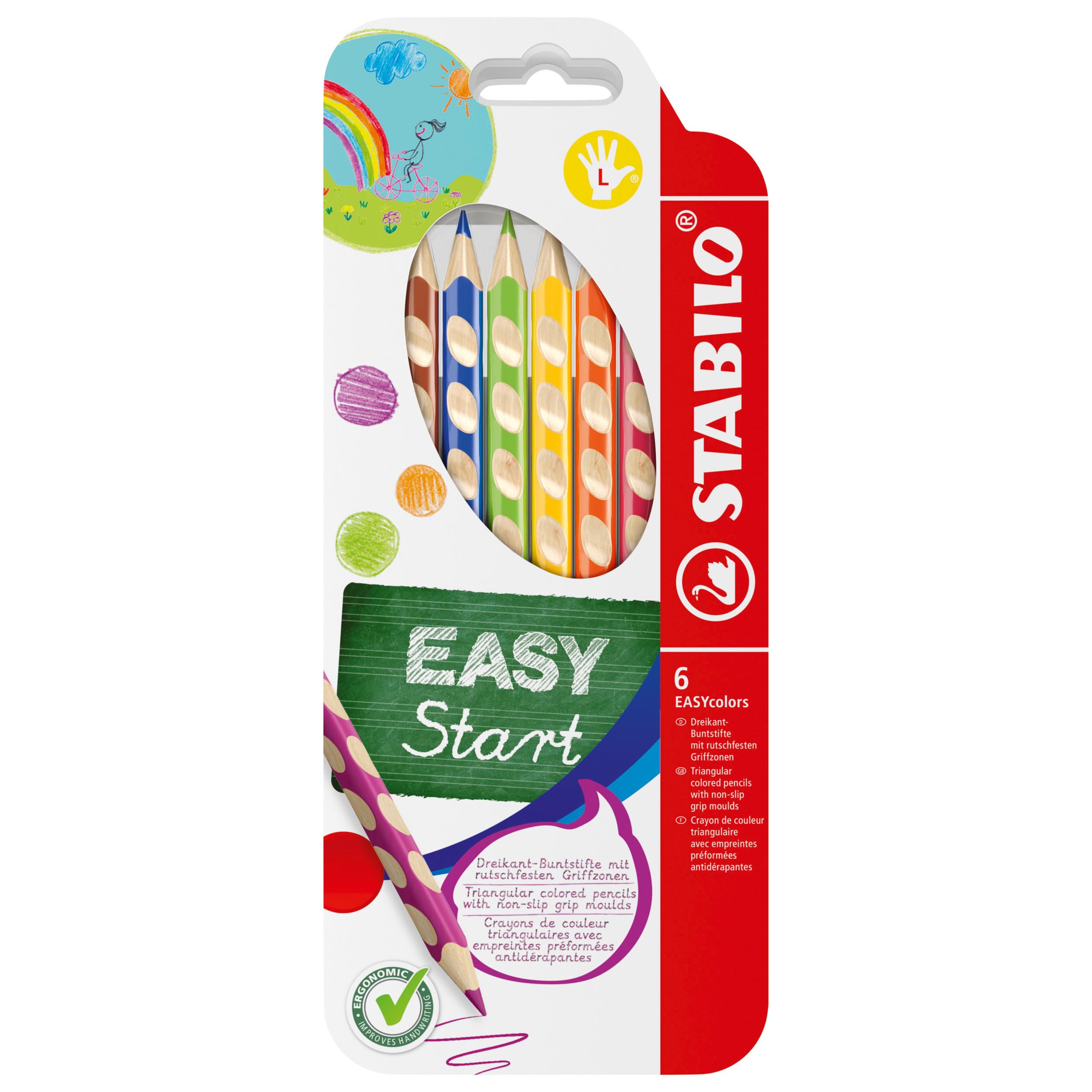 STABILO Colouring Pencil EASYcolors - Left Handed - Wallet of 6 - Assorted Colours