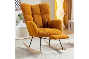 NIOIIKIT Nursery Rocking Chair, Teddy Upholstered Glider Chair with Adjustable Footrest, Padded Recliner Chair with High Backrest, Rocker Recliner Chair, Reading Chair for Nursery (Caramel)