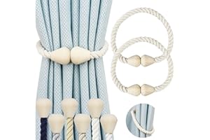 Hangtty Magnetic Curtain Tiebacks 2 Pack Cotton Boho Curtain Tie Back Decorative Rope Holdbacks for Curtains Draperies Outdoor Window Treatment Holdbacks, Beige