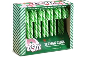 ZESTIX Christmas Candy Canes - Classic Green & White Wintergreen Flavor, 12 Count | Individually Wrapped Holiday Treats for Kids & Adults, Perfect Stocking Stuffers & Gift Sets