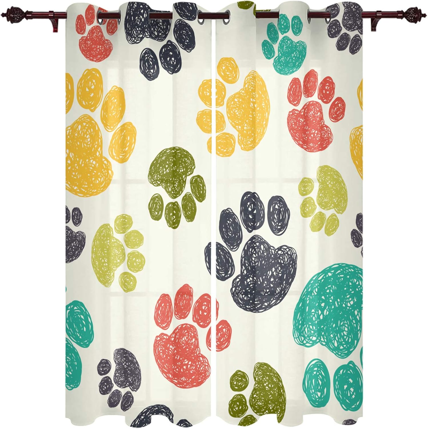 Draperies & Curtains Panels for Living Room Bedroom Hand Painted Colorful Dog Paw