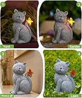 Goodeco Cat Statue with Solar Lights Garden Ornament Grey 21cm view 8