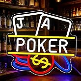 Poker Neon Sign, Playing Cards LED Neon Light for Wall Decor Dimmable Casino Neon Lights for Man Cave, Bar, Bedroom, Hotel, Game Room, Casino Party Decorations Gift