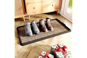 Mibao Boot-Tray Heavy Duty Rubber Shoe Mat with Lip Waterproof Shoe Tray for Entryway Indoor Outdoor Multi Use, Non-Slip Shoe Cleaning Shoe Storage with Artistic Prints, 16" x 27.5", Brown
