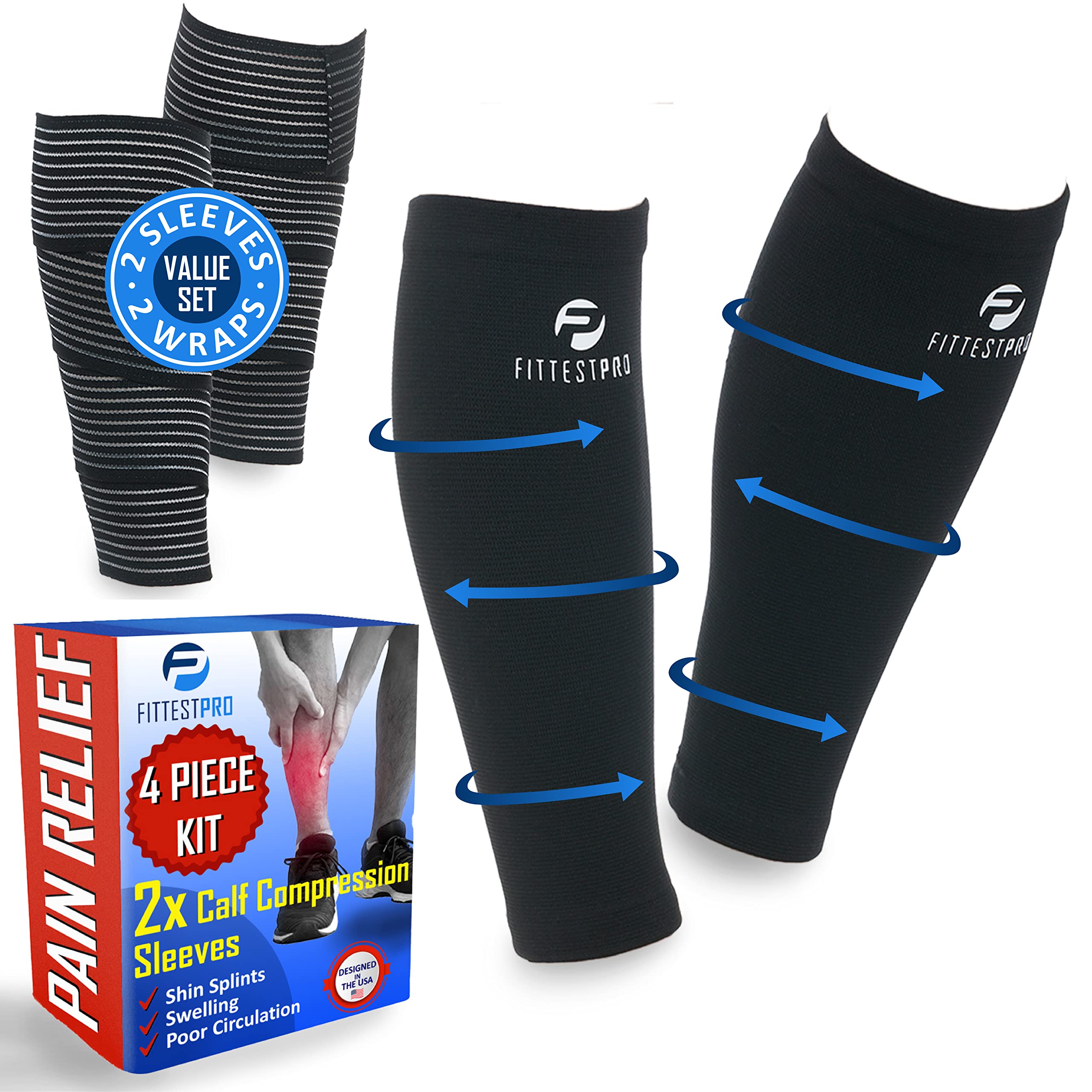 Photo 1 of Fittest Pro Calf Compression Sleeves and Leg Wraps for Shin Splint Support, Pain Relief for Running, Basketball, Cycling, Maternity
