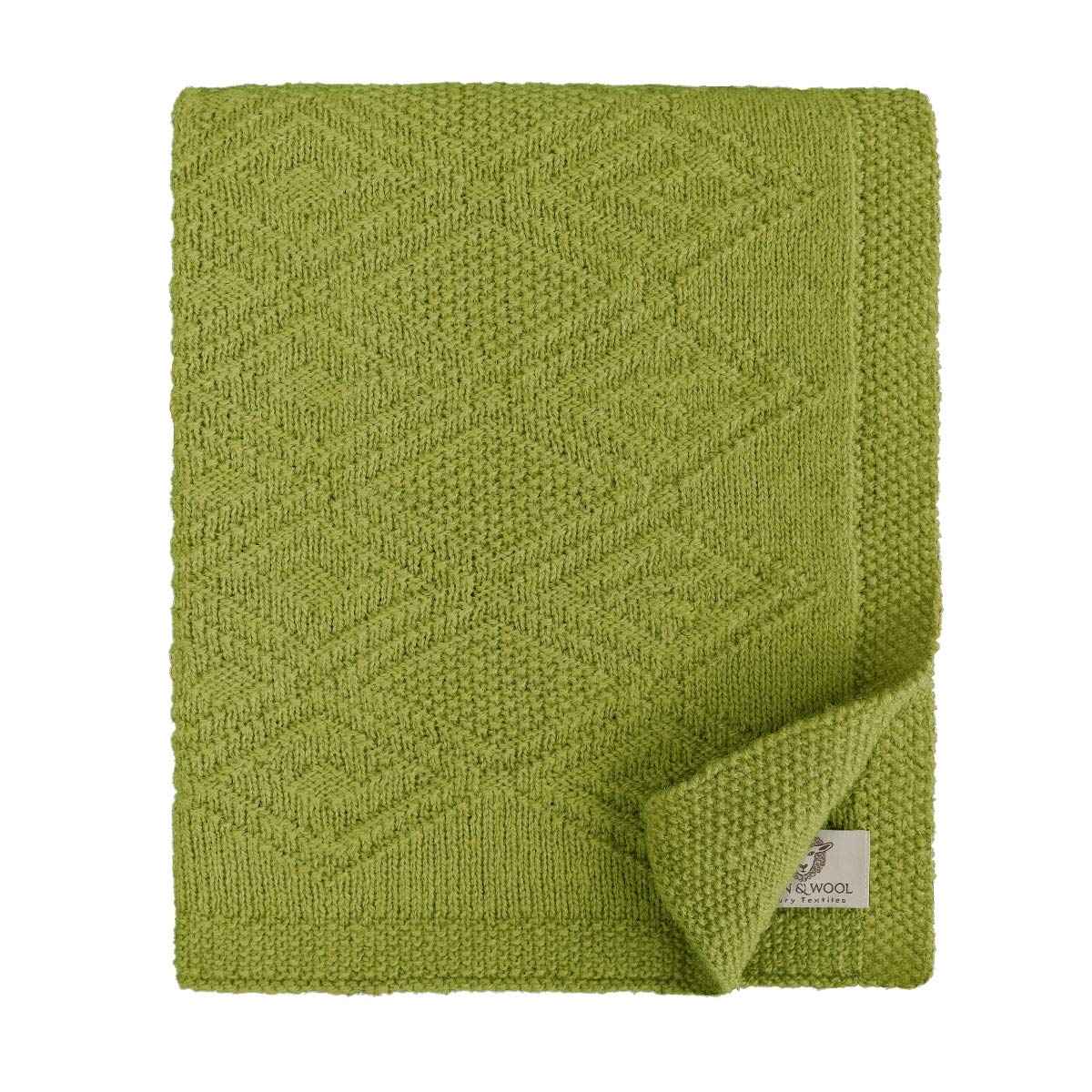 Linen & Cotton Soft Knitted Baby Throw Blanket Lilou for Boys Girls - 100% Pure New Zealand Wool, Green (85 x 65cm) Swaddle Blanket Wrap For Travel, Cot Bed, Pram, Stroller, Moses Basket, Crib