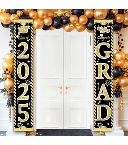 Class Of 2025 Decorations Jiudungs Black & Gold Graduation Banner ...