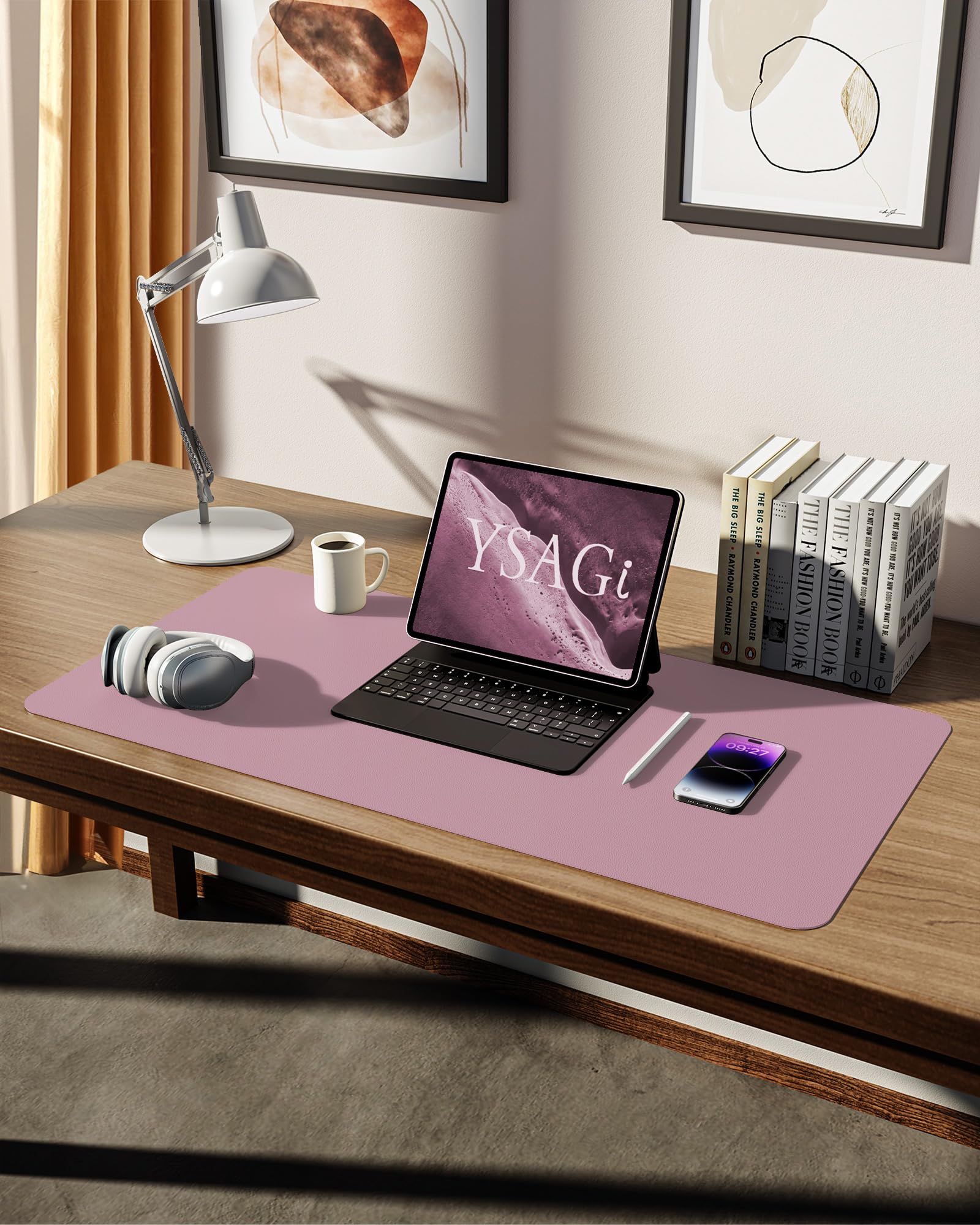 YSAGi Schreibtischunterlage 80x40cm, Premium Leder Mauspad XXL, Rutschfeste Tischunterlage Schreibunterlage, Multifunktionales Office Mousepad Schreibtisch Zubehör für Büro & Homeoffice (Mauve) 5