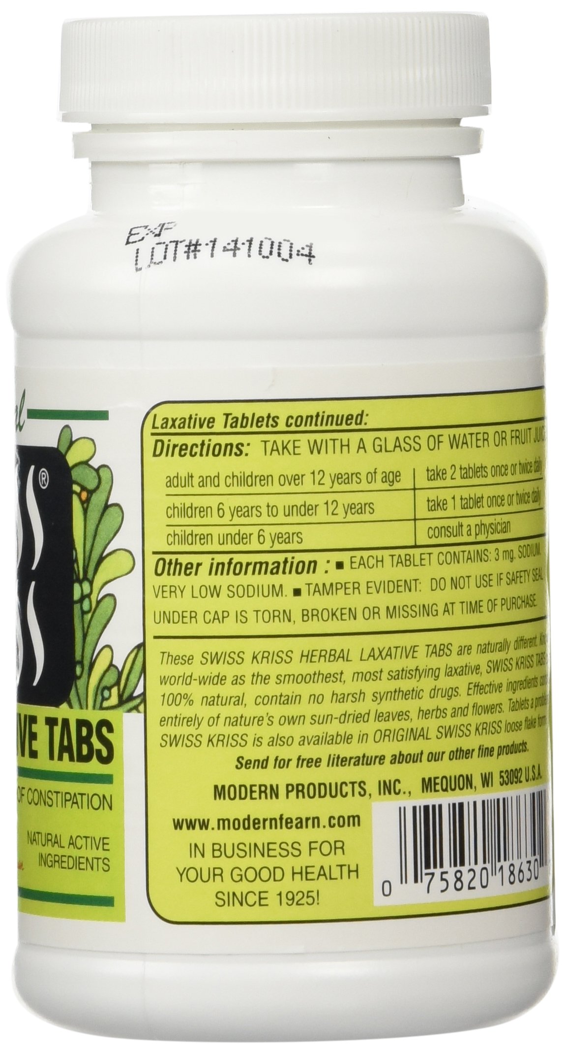 Swiss Kriss Herbal Laxative Tablets, Natural Laxatives for Constipation Relief, Senna Laxative, 250 tablets, (Pack of 2)