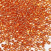 Bulk Seed Beads 110 Grams About 1600pcs, 4mm 6/0 Orange Glass Craft for Making Earrings, Bracelets, Pendants, Waist Jewelry,DIY Handmade Seed Beads(Orange Silver Core)
