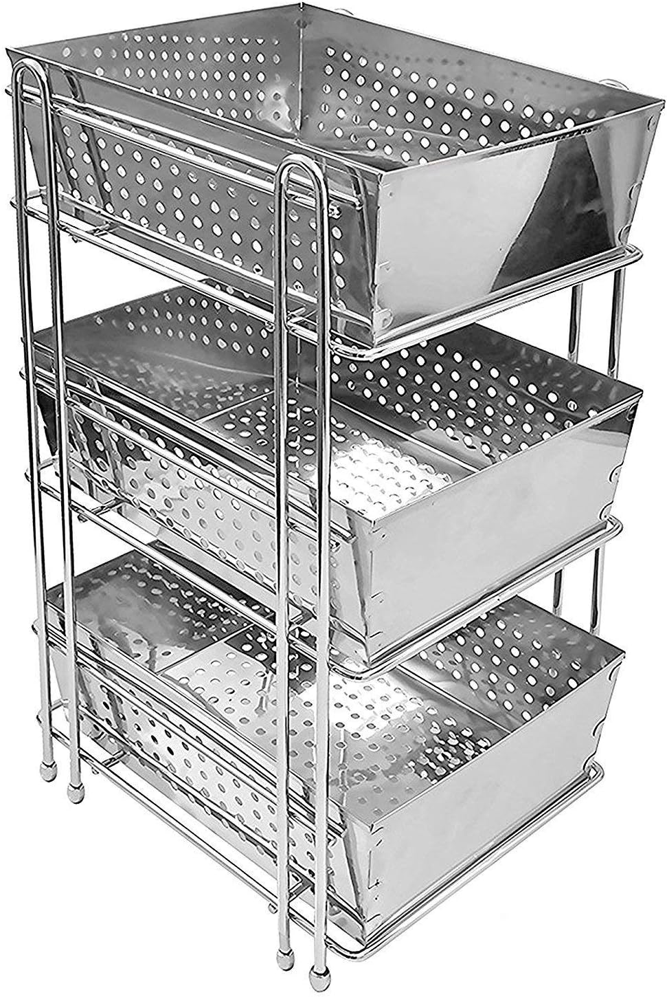Klaxon Stainless Steel Three Shelf Kitchen Basket (Silver) Amazon.in