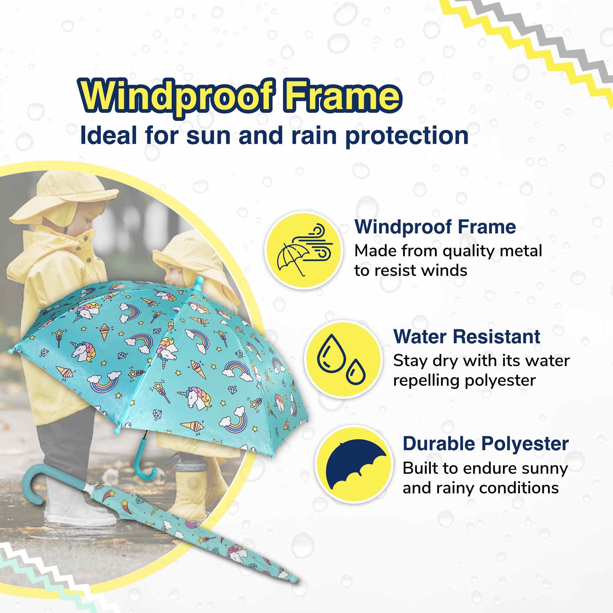 The Weather Station Children's Rain Umbrella, Manual Metal Folding Stick Umbrella, Windproof, Lightweight, Full Coverage Arc