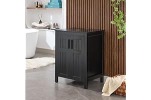 UEV Black 24" Bathroom Vanity Without Sink,Modern Freestanding Sink Cabinet,Stylish Bathroom Vanity Cabinet,Grooved Double Doors,Metal Handles