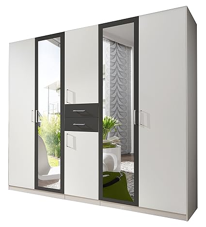 Wimex 450547 Kleiderschrank 5-türig, Alpinweiß, Absetzungen, anthrazit