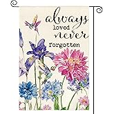 AVOIN colorlife Always Loved Never Forgotten Memorial Garden Flag 12x18 Inch Double Sided, Hummingbird Spring Summer Yard Outdoor Decoration