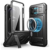 Dexnor for iPhone 12 Pro Max Case with Camera Cover [Compatible with MagSafe] [Built-in Screen Protector] Heavy-Duty Shockproof Full-Body Rugged Protective Magnetic Cover with Kickstand, Black