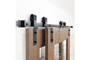 ZEKOO 5 FT Bypass Barn Door Hardware Kit, Single Track, Double Wooden Doors Use, Flat Track Roller, Low Ceiling (5 FT Single Track Bypass)