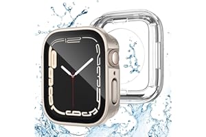 Kawoco 2 Pack Waterproof Case for Apple Watch Series 6 5 4 SE 40mm Screen Protector, 2 in 1 Full Protective 9H Glass Face Cover Front & Back Hard PC Bumper for iWatch Cover 40mm, Clear/Starlight