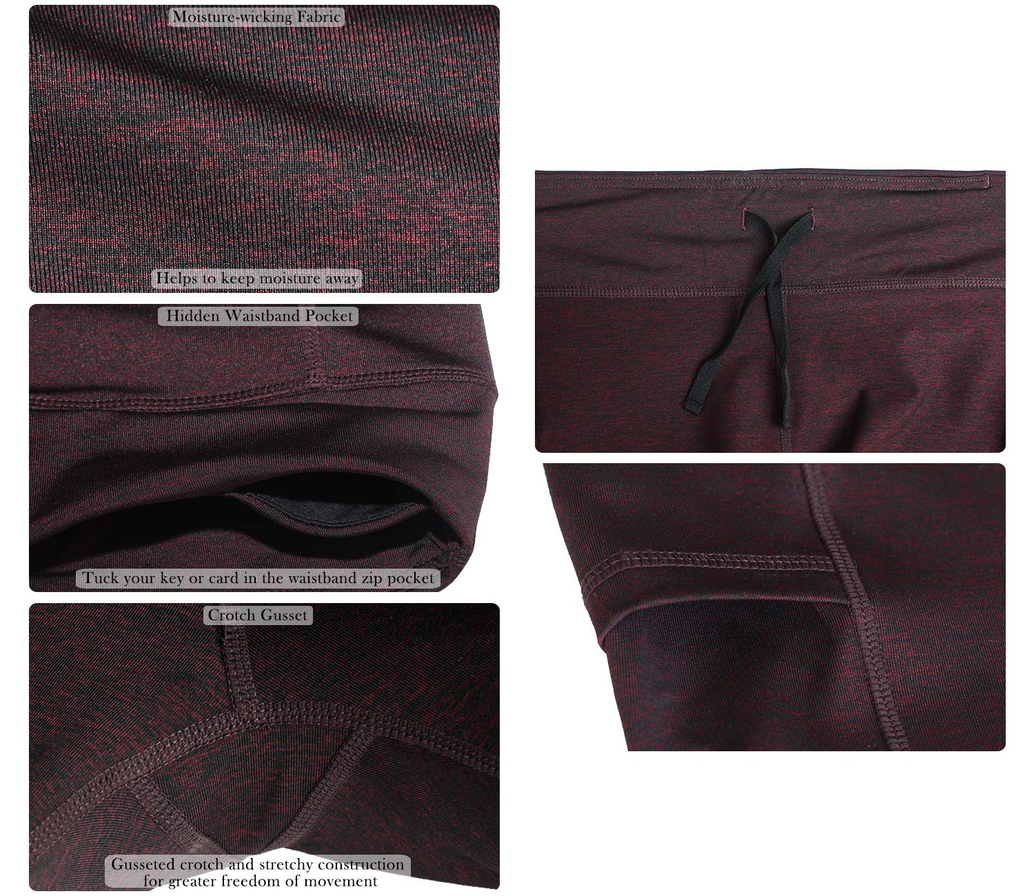 icyzone Workout Running Shorts For Women - Yoga Exercise Lounge Athletic Activewear Compression Shorts With Pockets & Drawstring (M, Wine)