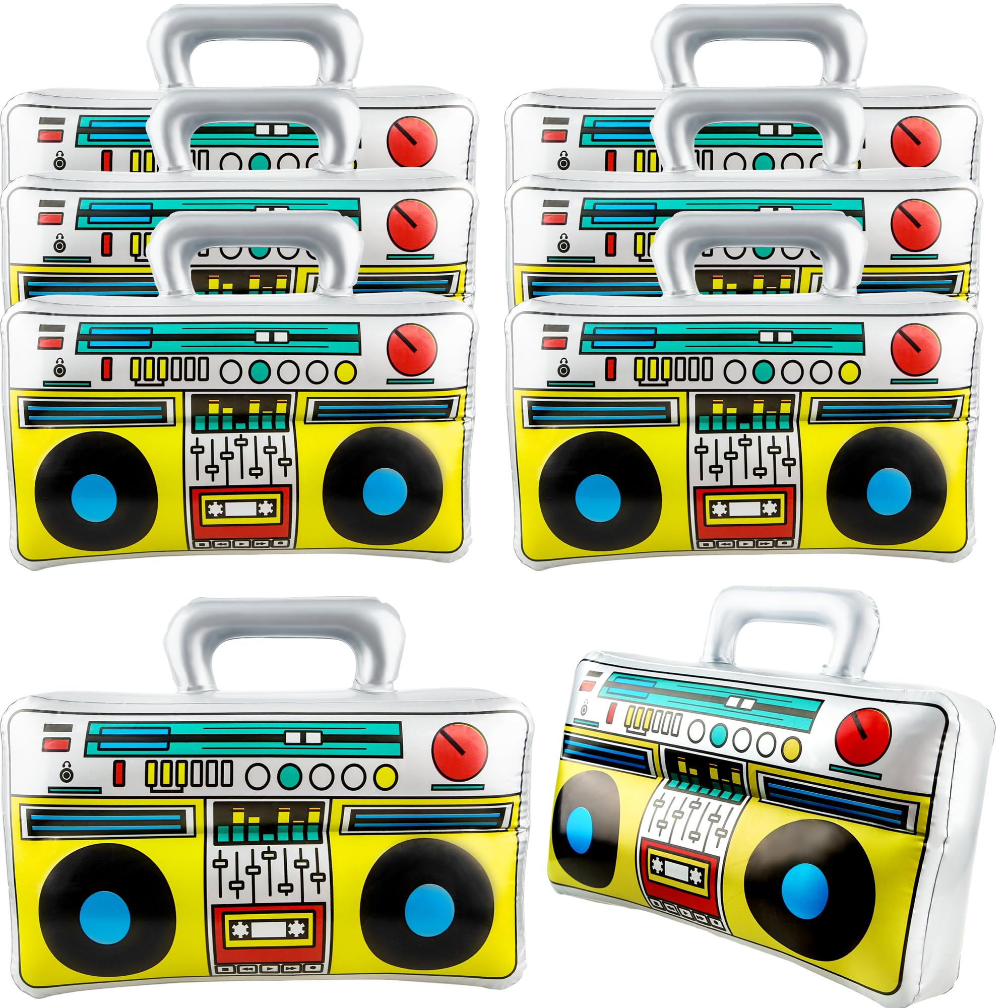 8 Pcs 16.5 Inch Large Blow Up Boom Box Inflatable Boombox Novelty Inflatable Radio Boombox for 80s 90s Radio Hip Hop Party Supplies