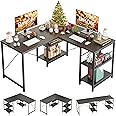 Bestier L Shaped Desk with Shelves 86 Inch Reversible Corner Computer Desk or 2 Person Long Table for Home Office Large Gaming Writing Storage Workstation P2 Board with 3 Cable Holes, Black