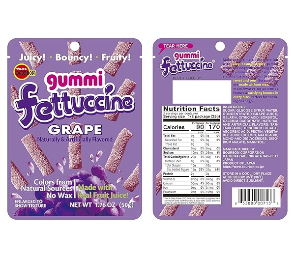 BOURBON FETTUCCINE GUMMI GRAPE (10-PACK), 10 X 1.76 OZ.