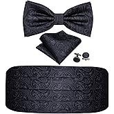 YOHOWA Men Cummerbund Bow Tie Set Silk Paisley Formal Pre-Tied Bowtie Pocket Square Cufflinks Wedding Party Prom