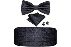 YOHOWA Men Cummerbund Bow Tie Set Silk Paisley Formal Pre-Tied Bowtie Pocket Square Cufflinks Wedding Party Prom